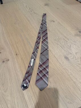 Burberry Gray and Burgundy Plaid Men's Tie
